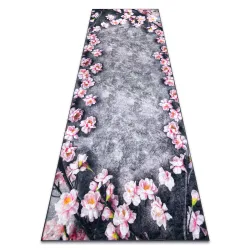 Tappeto lavabile ANDRE 28170 Fiori antiscivolo - grigio / rosa