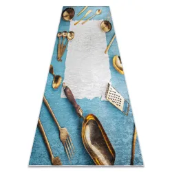Tappeto lavabile ANDRE 33220 Cucchiai, per cucina, antiscivolo - blu / oro