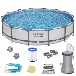 Piscina da giardino con struttura in acciaio 427 x 84 cm, set 9 in 1 per divertimento estivo