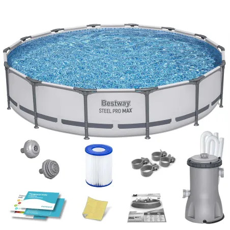 Piscina da giardino con struttura in acciaio 427 x 84 cm, set 9 in 1 per divertimento estivo