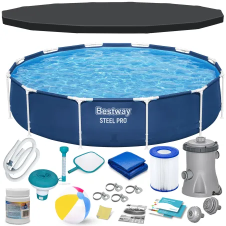 Piscina con struttura 366 x 76 cm, set 15-in-1 per divertimento estivo