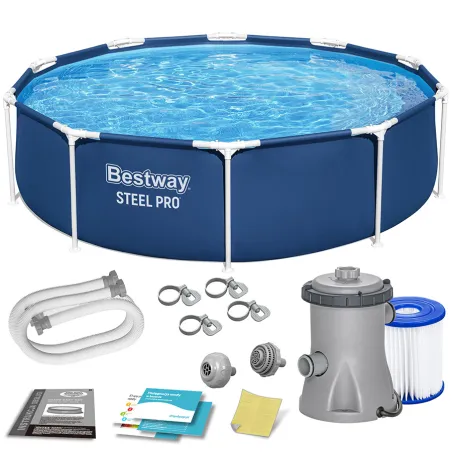 Piscina da giardino con struttura 305 x 76 cm 8-in-1, struttura resistente, piscina con telaio