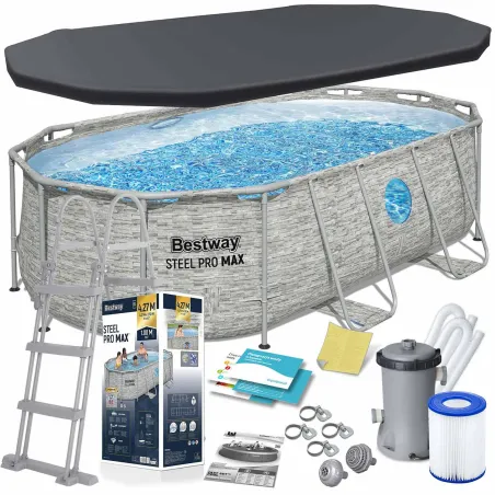 Piscina da giardino con struttura metallica 427 x 250 x 100 cm e 12 accessori
