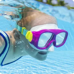 Maschera da nuoto alla moda rosa-turchese, ideale per la piscina