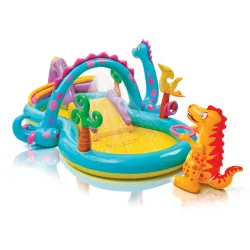 Centro giochi gonfiabile a forma di dinosauri, colorato, per bambini