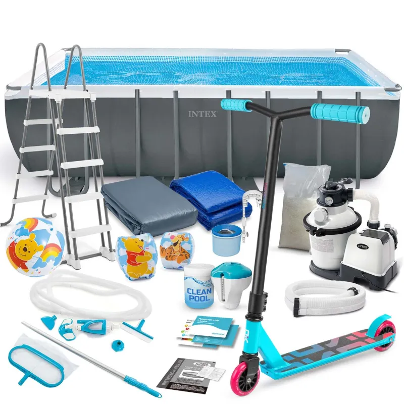 Piscina da giardino con struttura 549 x 274 x 132 cm, perfetta per il divertimento all'aperto, 21in1 INTEX 26356