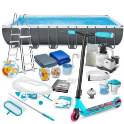 Piscina da giardino con struttura 732 x 366 x 132 cm e accessori per esterni