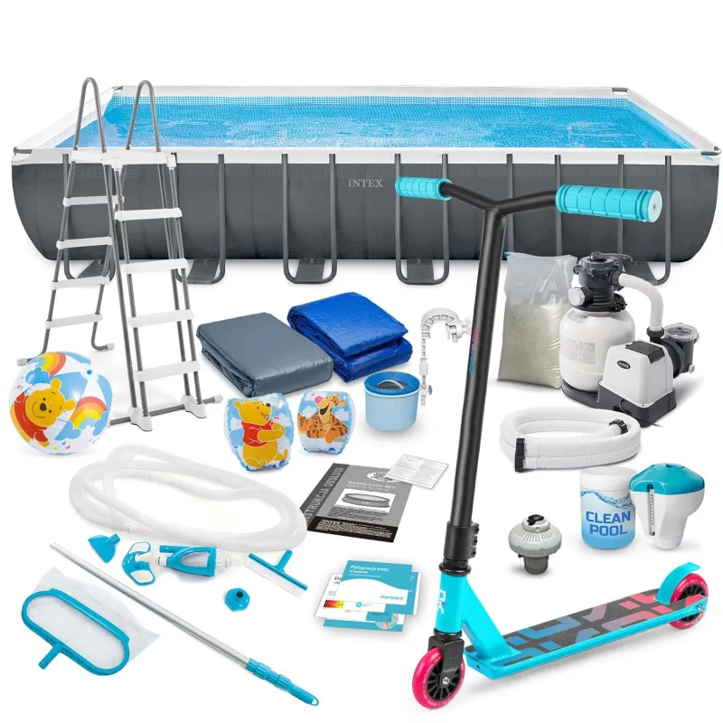 Piscina da giardino con struttura 732 x 366 x 132 cm e accessori per esterni