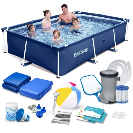 Piscina da giardino con struttura 259x170x61 cm e set 15 pz per esterni