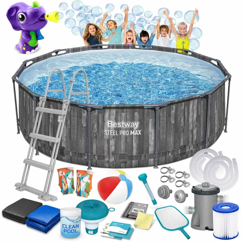 Piscina con telaio 366 x 100 cm e macchina per bolle, perfetta per il giardino